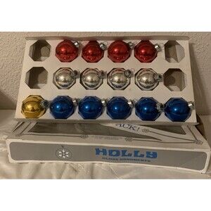 Vintage Holly Mercury Glass Ornaments Christmas Tree Red Gold Blue Silver 1 3/4”